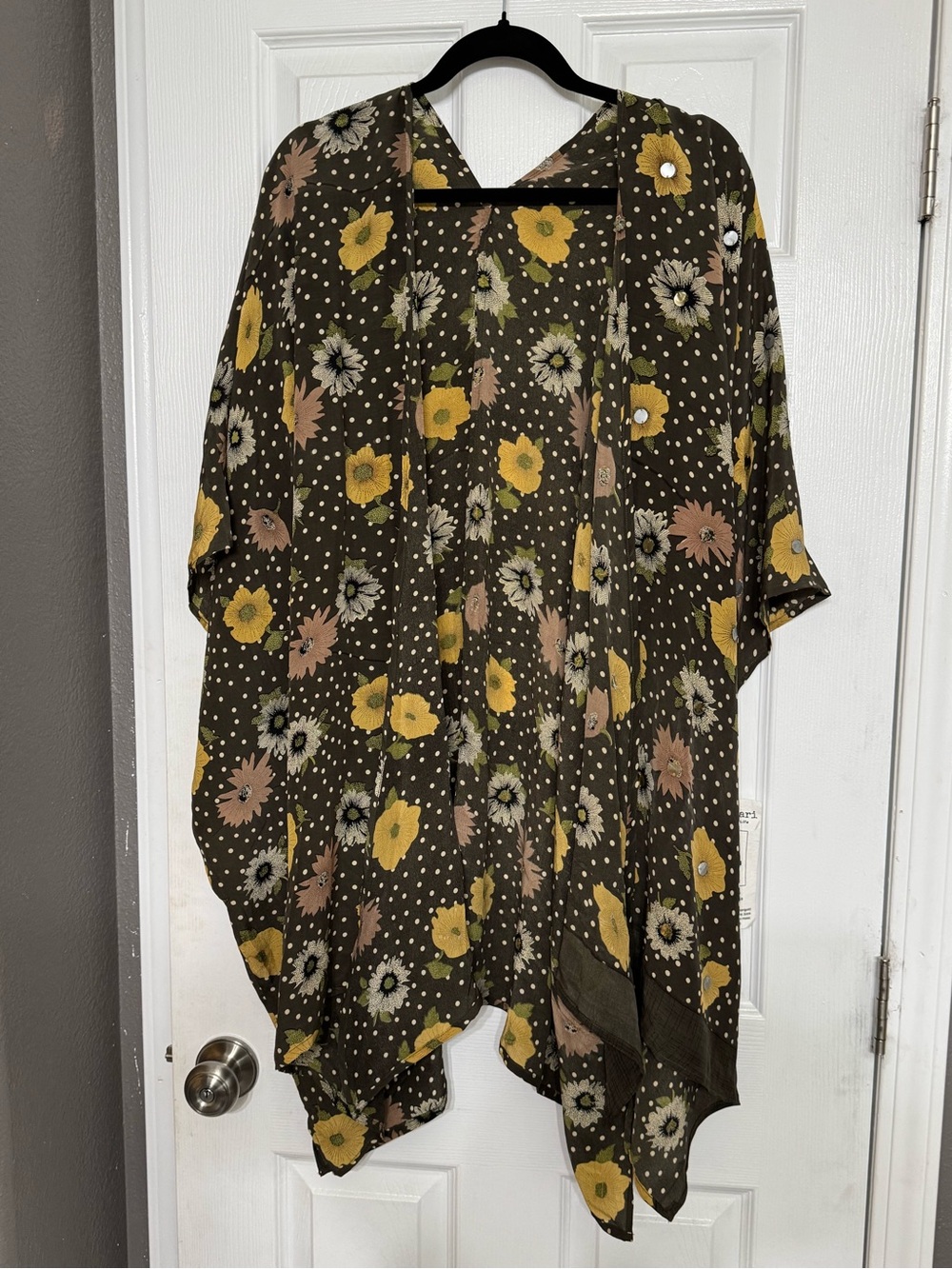 Silk Olive Floral Open-Front Kimono Cardigan - Women 2X/3X